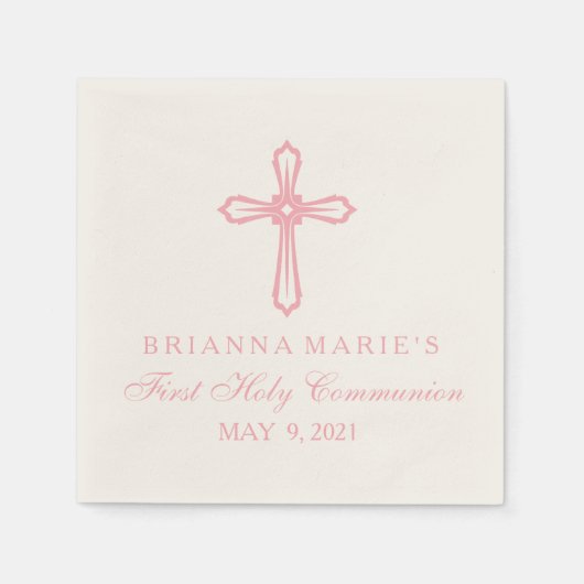 ピンクエレガントクロスファースト聖体カスタムナプキン スタンダードカクテルナプキン (正面)
