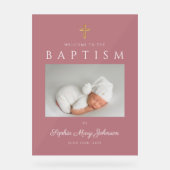 ピンクエレガントクロスフォトガールバプテスマ歓迎 アクリルサイン (正面)