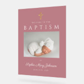 ピンクエレガントクロスフォトガールバプテスマ歓迎 アクリルサイン (傾斜)