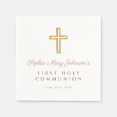 ピンクエレガントクロス宗教少女ファースト聖餐式 スタンダードカクテルナプキン (正面)