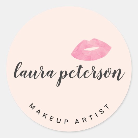 ピンクエレガントク唇の手書き筆跡 ラウンドシール (正面)