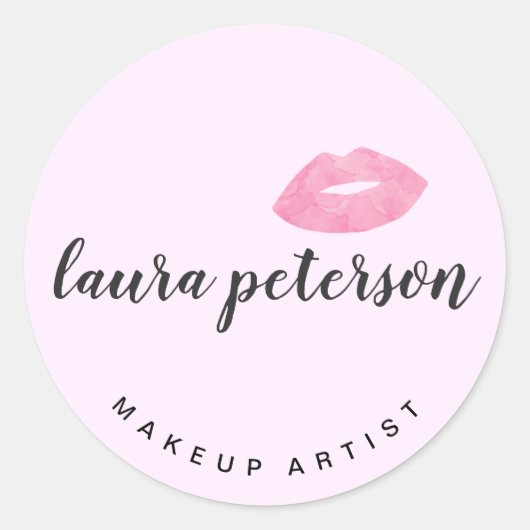 ピンクエレガントク唇の手書き筆跡 ラウンドシール (正面)