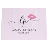 ピンクエレガントク唇の手書き筆跡 ラージペーパーバッグ (正面)