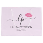 ピンクエレガントク唇の手書き筆跡 ラージペーパーバッグ (裏面)