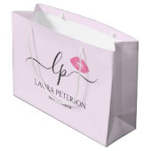 ピンクエレガントク唇の手書き筆跡 ラージペーパーバッグ (裏面アングル)