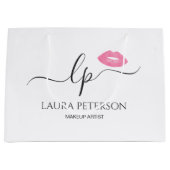 ピンクエレガントク唇の手書き筆跡 ラージペーパーバッグ (正面)