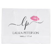 ピンクエレガントク唇の手書き筆跡 ラージペーパーバッグ (裏面)