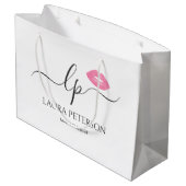 ピンクエレガントク唇の手書き筆跡 ラージペーパーバッグ (裏面アングル)
