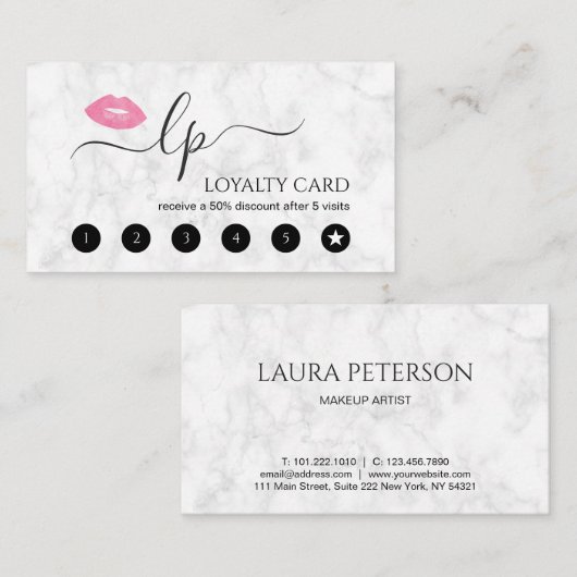 ピンクエレガントク唇の手書き筆跡 ロイヤリティカード (正面/裏面)