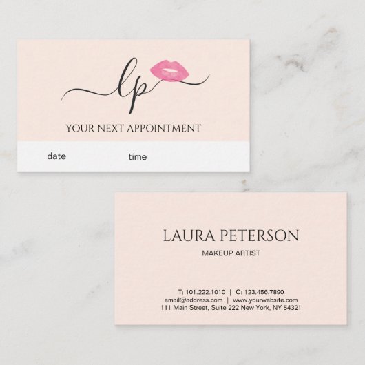 ピンクエレガントク唇の手書き筆跡 予約カード (正面/裏面)