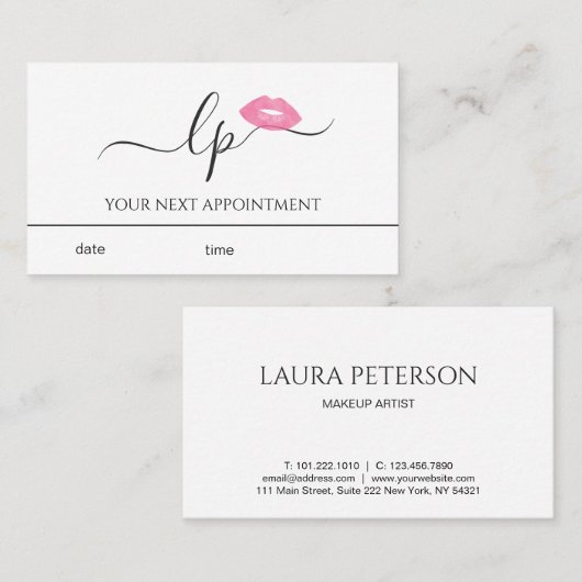 ピンクエレガントク唇の手書き筆跡 予約カード (正面/裏面)