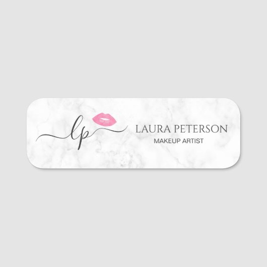 ピンクエレガントク唇の手書き筆跡 名札 (正面)