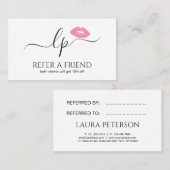 ピンクエレガントク唇の手書き筆跡 紹介カード (正面/裏面)