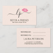 ピンクエレガントク唇の手書き筆跡 紹介カード (正面/裏面)