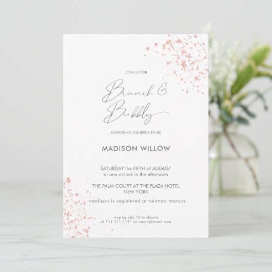 ピンクエレガントク絵を描ブブルブリーブライダルシャワー 招待状 (スタンド正面)