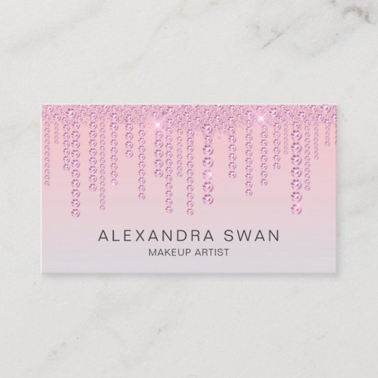 ピンクエレガントグラデーションとブルーのダイヤモンドのメイクアーティスト 名刺 (正面)