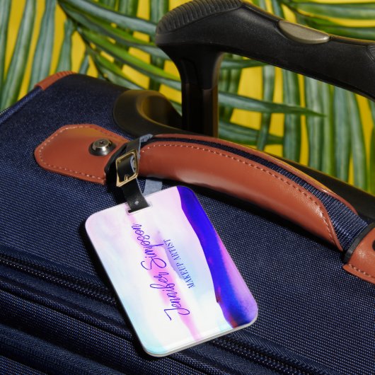 ピンクエレガントグラデーションと紫の抽象芸術タイポグラフィ ラゲッジタグ (正面インサイチュ1)