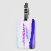 ピンクエレガントグラデーションと紫の抽象芸術タイポグラフィ ラゲッジタグ (正面縦)
