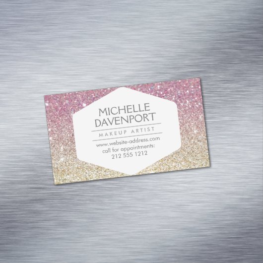 ピンクエレガントグラデーショングリッター磁気名刺 マグネット名刺 (インサイチュ)