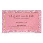 ピンクエレガントグリッターとキラキラ金ゴールドアクセント マグネット名刺 (正面)