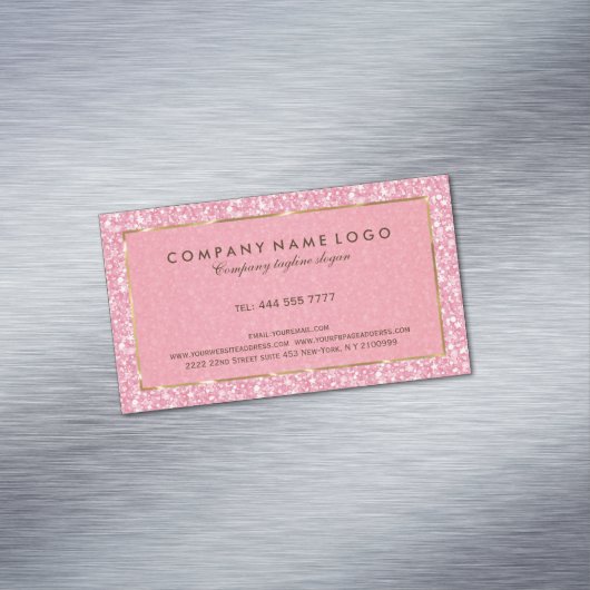 ピンクエレガントグリッターとキラキラ金ゴールドアクセント マグネット名刺 (インサイチュ)