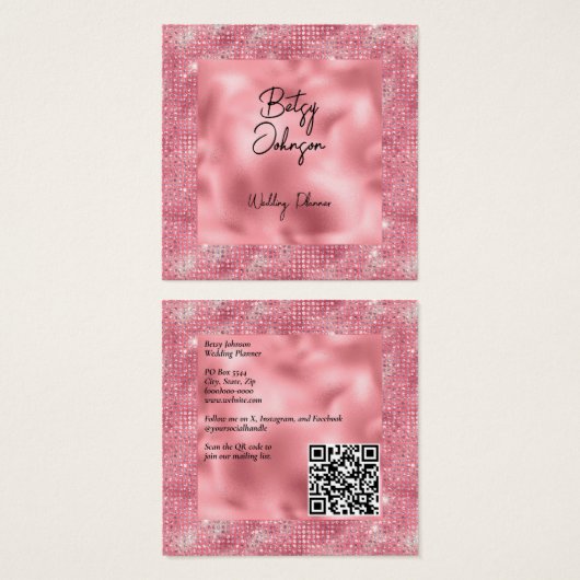 ピンクエレガントグリッターとピンクフォイルの名刺 (正面&裏面)