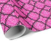 ピンクエレガントグリッターと幾何学的ブラックパターン ラッピングペーパー (ロールコーナー)