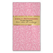 ピンクエレガントグリッターと金ゴールドアクセント マグネット名刺 (正面縦)