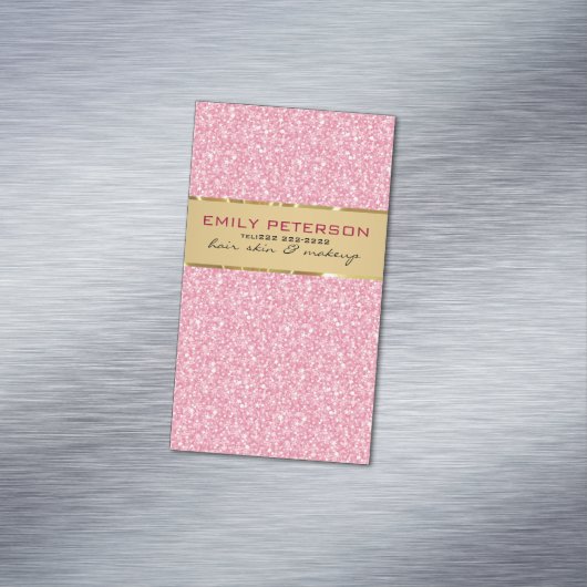 ピンクエレガントグリッターと金ゴールドアクセント マグネット名刺 (インサイチュ)