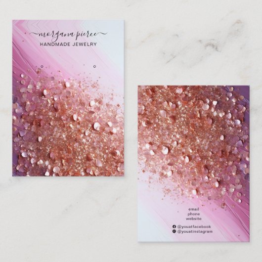 ピンクエレガントグリッターイヤリングジュエリー表示カード 名刺 (正面/裏面)