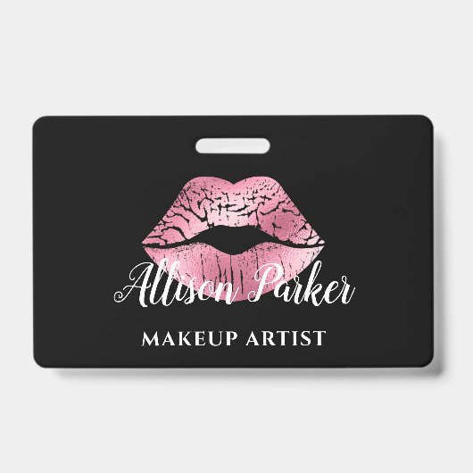 ピンクエレガントグリッターキスメイクアップアーティスト バッジ (正面)
