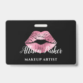 ピンクエレガントグリッターキスメイクアップアーティスト バッジ (裏面)