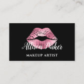 ピンクエレガントグリッターキスメイクアップアーティスト 名刺 (正面)