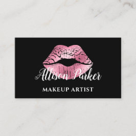 ピンクエレガントグリッターキスメイクアップアーティスト 名刺