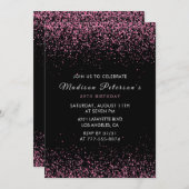 ピンクエレガントグリッターグラム39歳の誕生日 招待状 (正面/裏面)