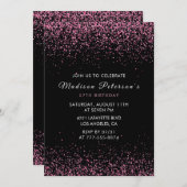 ピンクエレガントグリッターグラム57歳の誕生日 招待状 (正面/裏面)