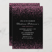 ピンクエレガントグリッターグラム93歳の誕生日 招待状 (正面/裏面)