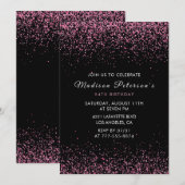 ピンクエレガントグリッターグラム94歳の誕生日 招待状 (正面/裏面)