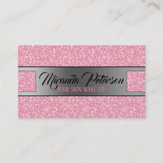 ピンクエレガントグリッターシルバストライプー 名刺 (正面)