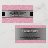 ピンクエレガントグリッターシルバー&ブラックアクセント 名刺 (正面/裏面)