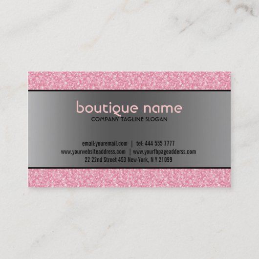 ピンクエレガントグリッターシルバー&ブラックアクセント 名刺 (裏面)