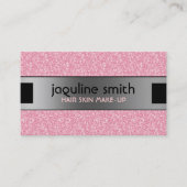 ピンクエレガントグリッターシルバー&ブラックアクセント 名刺 (正面)