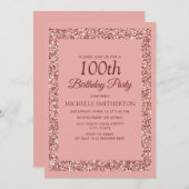 ピンクエレガントグリッタースパークルウィメンズ100誕生日 招待状 (正面/裏面)