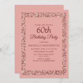 ピンクエレガントグリッタースパークルウィメンズ60誕生日 招待状 (正面/裏面)