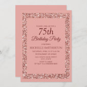 ピンクエレガントグリッタースパークルウィメンズ75誕生日 招待状 (正面/裏面)