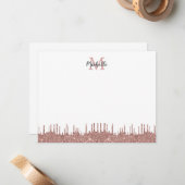 ピンクエレガントグリッタードライモノグラムのプ名 ノートカード (正面/裏面インサイチュ)