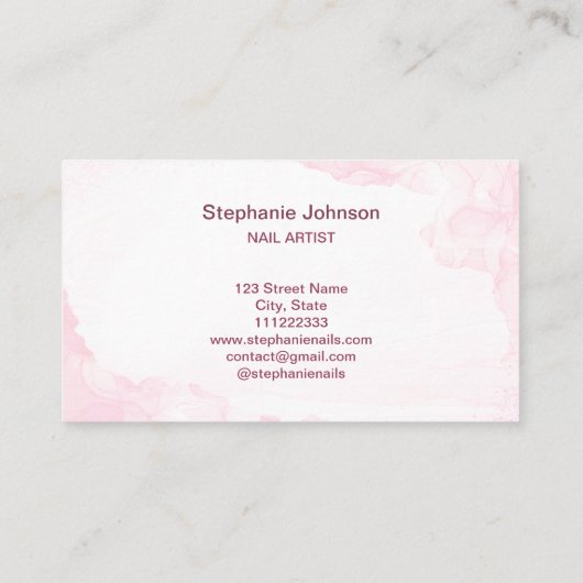 ピンクエレガントグリッターネイルアーティストマニキュア美しい 名刺 (裏面)