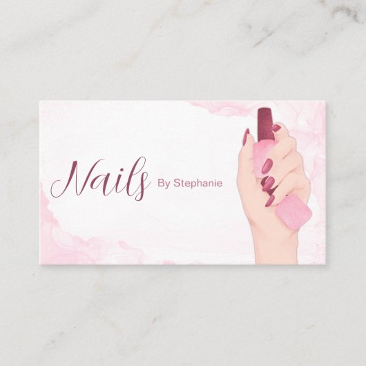 ピンクエレガントグリッターネイルアーティストマニキュア美しい 名刺 (正面)