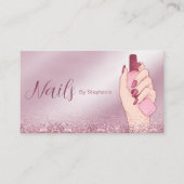 ピンクエレガントグリッターネイルアーティストマニキュア美しい 名刺 (正面)