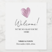 ピンクエレガントグリッターハートミニマルの結婚歓迎 ワインラベル (シングルラベル)